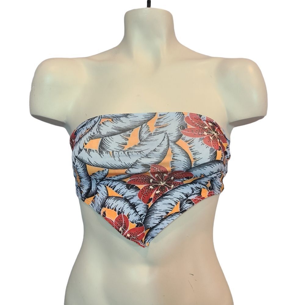 Top Shop Floral Print Bandeau Hankerchief Top‎